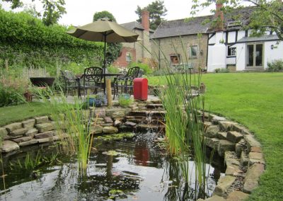 Circular pond and waterfall