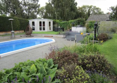 Looking across the swimming pool